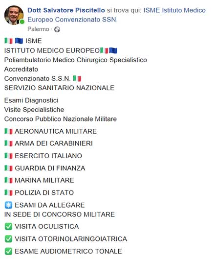 concorsi militari, concorsi statali, concorso carabinieri, concorso esercito, concorso finanza, concorso polizia, concorso marina, esame audiometrico convenzionato, visita oculistica convenzionata, visita otorino convenzionata, convenzione palermo, 